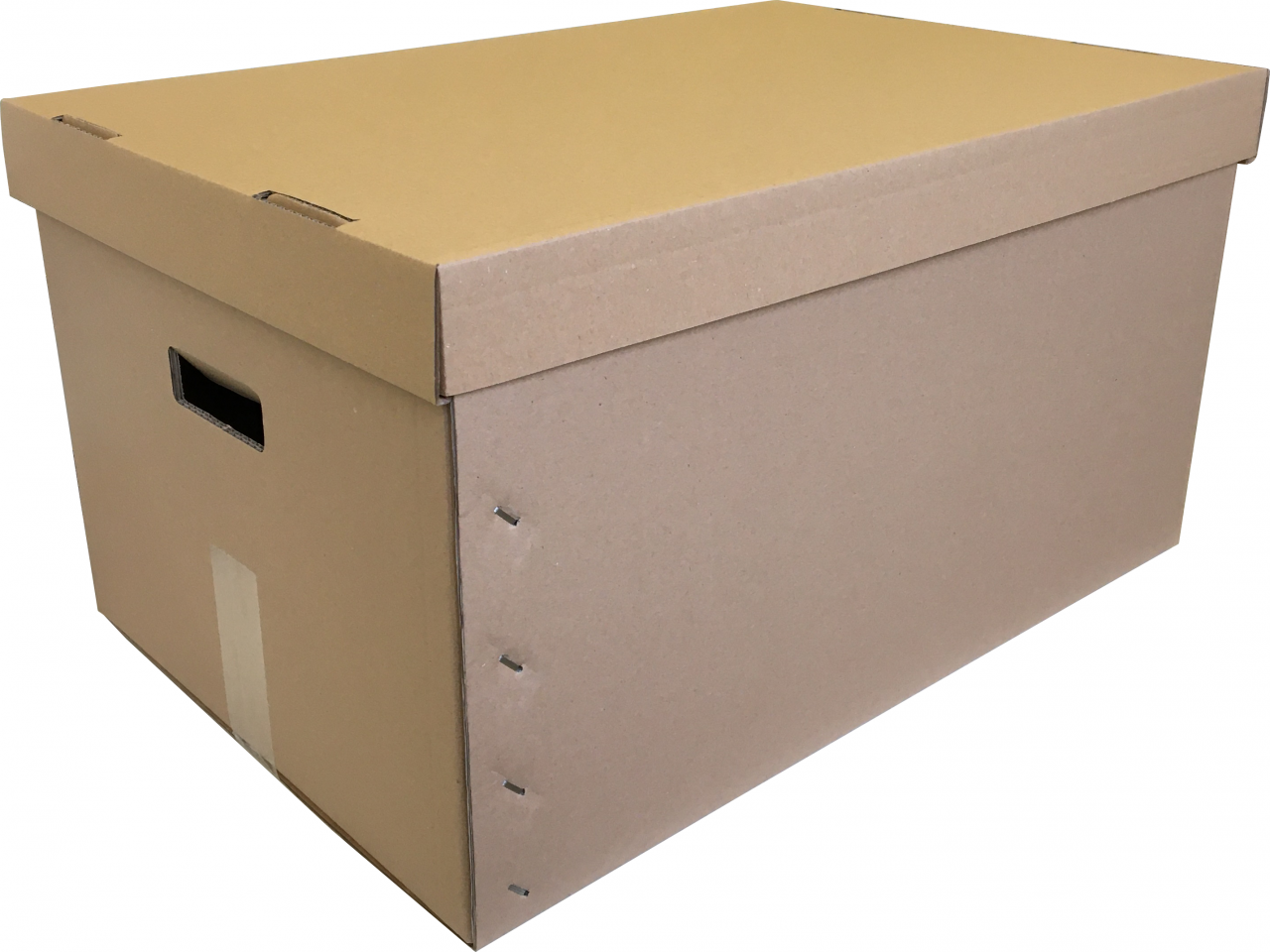 Fedeles Költöző doboz (575x381x300 mm) Fedeles Költöző doboz, praktikus külön álló felső résszel, hogy könnyedén meggyőződhessen tartalmáról.
Optimális méretben, hogy minél több fajta méretű, formájú értéke számára, biztonságos szállító illetve tároló eszköz legyen. Oldalán kézbenyúlással a könnyebb mozgatás érdekében.

Mérete: 
575x381x300 (mm)

Anyaga:
Hullámkarton, 5 rétegű alsórész, 3 rétegű felsőrész

Megjegyzés:
Alsó rész rögzítéséhez ragasztószalag szükséges.
